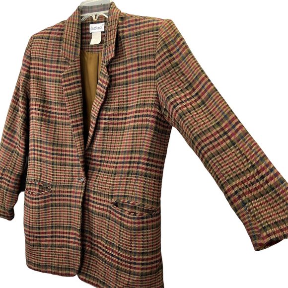 Vintage Thats Me Blazer size 5/6 M Plaid Tan Brown Pockets Lined Academia - Picture 2 of 5